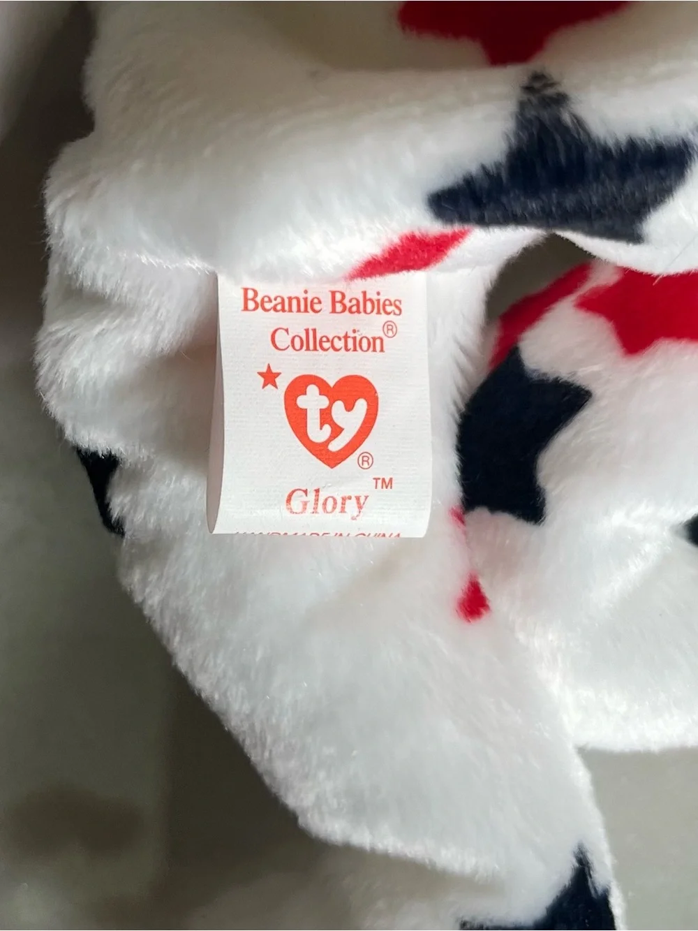 Ty Patriotic Star Bear Plush - White with Red & Navy Stars